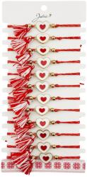 Jolie Martisor Bratara cu Ciucure pentru Dama, Jolie, Model Inimi, Set 12 bucati, Pandativ din Inox, Snur Reglabil, Rosu/Alb (128067)