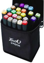 Flippy Markere cu Alcool Touch Room, Flippy, Paleta mare Set de 24+ de Culori, Capat Lat si Capat Precis, Geanta Inclusa, Multicolor (129291)