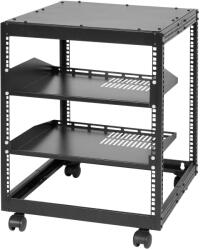 VEVOR 12U nyitott rack, mélység 58, 5-101, 6 cm, 4 oszlopos, görgőkön