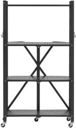 Vevor Összecsukható polc 4 polccal, 66×33×117 cm fém, 5 kerékkel, 4 akasztóval