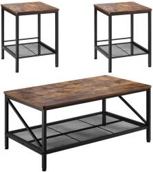 Vevor 3 darabos asztal szett, tárgyalóasztal 105 cm + 2 db dohányzóasztal, fém lábak