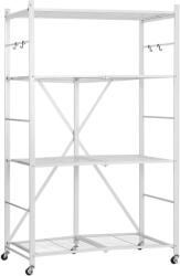 Vevor Összecsukható polc 4 polccal 91×53×152 cm, 5 kerékkel, 4 akasztóval, fehér