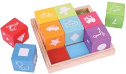 BigJigs Toys Cuburi din lemn educative cu imagini, 9 piese, tava inclusa (BB091)