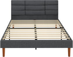 HomCom Pat tapițat 140x200 cm cu tăblie capitonată tip plasă Depozitare inferioară Lamele din lemn Gri | Aosom Romania (831-798V04GY)