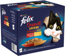 FELIX Fantastic Duo Házias Válogatás Nedves Macskaeledel Aszpikban (Marha és Szárnyas, Csirke és Vese, Bárány és Borjú, Pulyka és Máj) - 24x85 g
