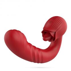 Crushious Vibrator Crushious Osiria Trandafir, 10 Moduri Thrusting & Licking, Silicon, USB, 16 cm Vibrator