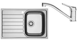 Franke Chiuveta bucatarie inox Franke Spark 78x50 cm cu 1 cuva cu picurator stanga finisaj texturat plus baterie crom (101.0737.733) Chiuveta