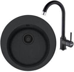 Franke Set chiuveta bucatarie compozit Franke Rotondo VN 51 cm finisaj negru mat si baterie Pola (114.0661.621)