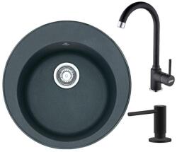 Franke Set chiuveta bucatarie compozit Franke Rotondo 51 cm finisaj negru mat cu dozator detergent si baterie Pola (114.0660.133)