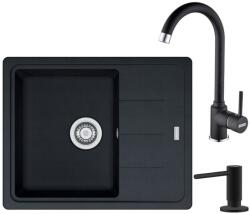 Franke Set chiuveta bucatarie compozit Franke Basis 1 cuva cu picurator 62x50 cm reversibila finisaj negru mat cu baterie si dozator detergent (114.0660.700)
