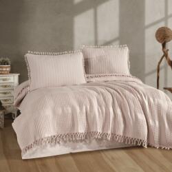 CLASY® Home Set pique 4 piese Clasy Velda V4 Bej, cuvertură gofrată cu ciucuri, bumbac 100%