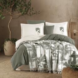 CLASY® Home Set lenjerie de pat cu patura 7 piese Clasy Arvona V1, Verde Salvie si Crem, model tropical