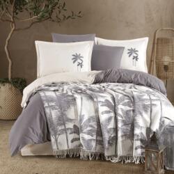 CLASY® Home Set lenjerie de pat cu patura 7 piese Clasy Arvona V2, Gri si Crem, model tropical