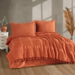CLASY® Home Set pique 4 piese Clasy Velda V3 Caramiziu, cuvertură gofrată cu ciucuri, bumbac 100%