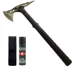 Depox Set topor si spray propulsie jet DEPOX®, otel inoxidabil, verde, 40 cm/60 ml, negru, husa inclusa (1467)