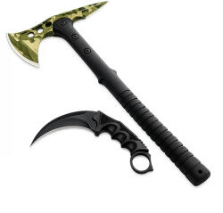 Depox Set topor si cutit karambit DEPOX®, otel inoxidabil, verde. negru, 40 cm/18.5 cm, teaca inclusa (1470)