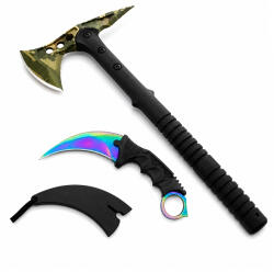 Depox Set topor si cutit karambit DEPOX®, otel inoxidabil, multicolor, 40 cm/18.5 cm, teaca inclusa (1469)