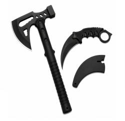 Depox Set topor si cutit karambit de vanatoare DEPOX®, otel inoxidabil, negru, 42 cm/18.5 cm, teaca inclusa (1392)