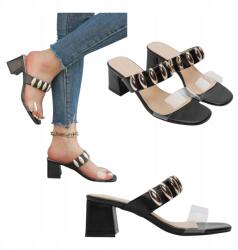 Seastar Női Flip-flop Papucs Bőr Elegáns Magassarkú Kényelmes Fekete 41 (JH524 Klapki Wiosenne Letnie na co dzień)