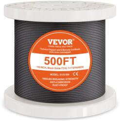 Vevor 316-os rozsdamentes acél drótkötél 1/8" 500 láb, 7×7, 1600 font, vágóval