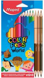 Maped Creioane colorate Maped Color’Peps World, 12+3 culori
