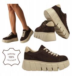 Goodin Női Félcipők Platformos Sneakers Bőr Kényelmes Csokoládé 36 (Y603 czekoladowe sportowe wiosenne letnie)
