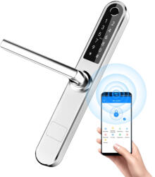 LILIWISE Incuietoare smart pentru usi termopan PVC deschidere cu amprenta, cod, card, telefon, Wi-Fi, Bluetooth, argintiu (UPGW005)
