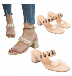 Seastar Női Flip-flop papucs Bőr Elegáns Magassarkú Kényelmes Bézs Nude 40 (JH524 Klapki Wiosenne Letnie na co dzień)