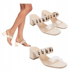 Seastar Női Flip-flop Papucs Bőr Elegáns Magassarkú Kényelmes Bézs 41 (JH524 Klapki Wiosenne Letnie na co dzień)