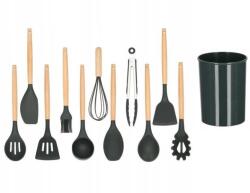 Springos Set ustensile bucatarie, silicon si bambus, grafit, 12 piese, Springos (KI0005)