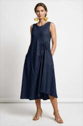 SHOPIKA Rochie midi, asimetrica, din in, cu croiala ampla A-line si detaliu drapat, bleumarin Talie unica