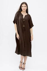 SHOPIKA Rochie oversize din in, cu nasturi pe piept, maro Talie unica
