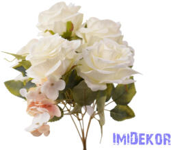  Rózsa hortenzia 7 ágú selyemvirág csokor 29 cm - Törtfehér 2
