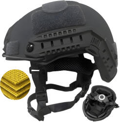 Linovit Cască tactică balistică FAST NIJ IIIA, Rezista la proiectile de 9mm, . 357 SIG și . 44 Magnum, Decupaj înalt pentru accesorii, compatibila NVG, Șină FAST, Sistem reglaj 360°, Material Aramid ultra-rez