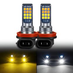 AutoREY Set 2 Becuri Auto LED pentru Proiectoare Ceata H8/H11, 24SMD, 60W Lumina Alba si Galbena, 6000K/3000K , 12V, Ultra-Luminoase, Schimbare Culoare prin Oprit/Pornit (AR-14)