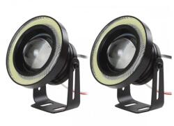 Autorey Set 2 Proiectoare LED AutoREY®, cu Lupa RGB si Angel Eyes 76mm diametru, Culoare 6000k Alb pentru Auto, Moto, ATV, 12V (AE045)