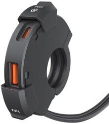 AutoREY Incarcator USB pentru Motocicleta SLIM, TYPE-C PD QC3.0, Fast Charging 12/24V, Rezistent la Apa, Dual Port USB-A si USB-C, cu Suport Ghidon pentru Motocicleta, ATV si Scuter AutoREY® (AI13-63)