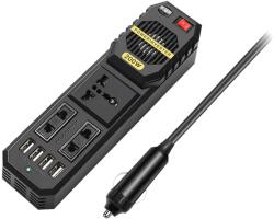Autorey Invertor Auto 200W DC 12V la AC 220V cu 3 Prize si 4 Porturi USB, Convertor Tensiune Auto pentru Incarcare Rapida Laptop, Telefon si Dispozitive AutoREY® (AI13-47)