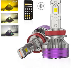 Autorey Set 2 Becuri Auto H8 / H11 LED CSP 160W 3000K 4300K 6500K Galben-Alb Reglabil Din Aplicatie, 16000LM Canbus, Fara Eroare de Bec Ars, cu Ventilator pentru Racire AutoREY® Premium (AR-9)