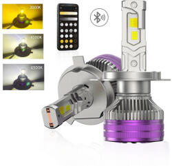 Autorey Set 2 Becuri Auto H4 LED CSP 160W 3000K 4300K 6500K Galben-Alb Reglabil Din Aplicatie, 16000LM Canbus, Fara Eroare de Bec Ars, cu Ventilator pentru Racire AutoREY® Premium (AR-27)