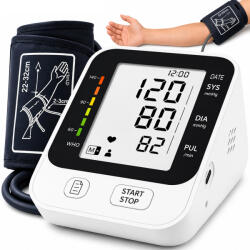 Linomag Tensiometru de brat Linomag®, Automat, Ecran LCD mare, Detectare puls neregulat, 2 Utilizatori, Memorie 2 x 99 masuratori, Manseta 22-32 cm, Alimentare USB Type-C si baterii, Alb (at)
