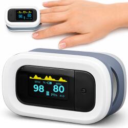 Linomag Pulsoximetru Digital Profesional pentru Deget, Linomag®, Ecran OLED, Masurare Rapida si Precisa SpO2 si Puls (BPM), Afisaj Color, Oprire Automata, Alb/Gri (pox)