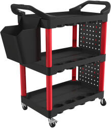HomCom Cărucior pentru scule de 3 niveluri cu panouri perforate mâner lateral cârlige găleată Negru și Roșu | Aosom Romania (B20-131V00RD)