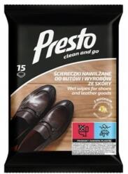 Presto Nedves törlőkendők bőr- és cipőtisztításhoz, Presto Clean and Go, 15 db (235717)
