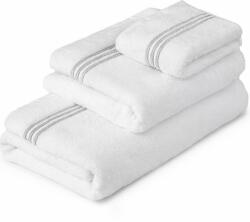 H Hotel Supplier Hotel Supplier 3 db-os hímzett törölközőkészlet, 70x140, 50x90, 30x50, 100% pamut, 680 GSM, Fehér/Szürke