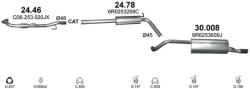 Polmostrow Komplett kipufogó rendszer - VOLKSWAGEN POLO V (1.4i, 2009-2014) (SET-POL-2446-2478-30008)