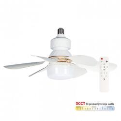 MITEA Lighting MV5030-W - Вентилатор за цокъл E27 с LED крушка, CCT, 12W, с дистанционно управление, бял (MV5030-W)
