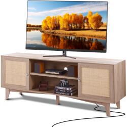 Vevor Rattan TV-állvány 191 cm bohém stílusú tölgyfa felülettel