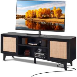 Vevor TV rattan asztal 75" ajtóval, konnektorral, 2 polccal, fekete
