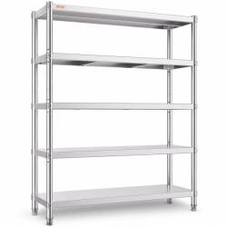 Vevor 122×47 cm-es polcrendszer, 5 polc, rozsdamentes acél, állítható lábak